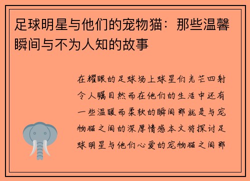 足球明星与他们的宠物猫：那些温馨瞬间与不为人知的故事